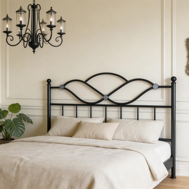 Tête de lit moderne et rétro en métal pour cadre de lit grand, Noir