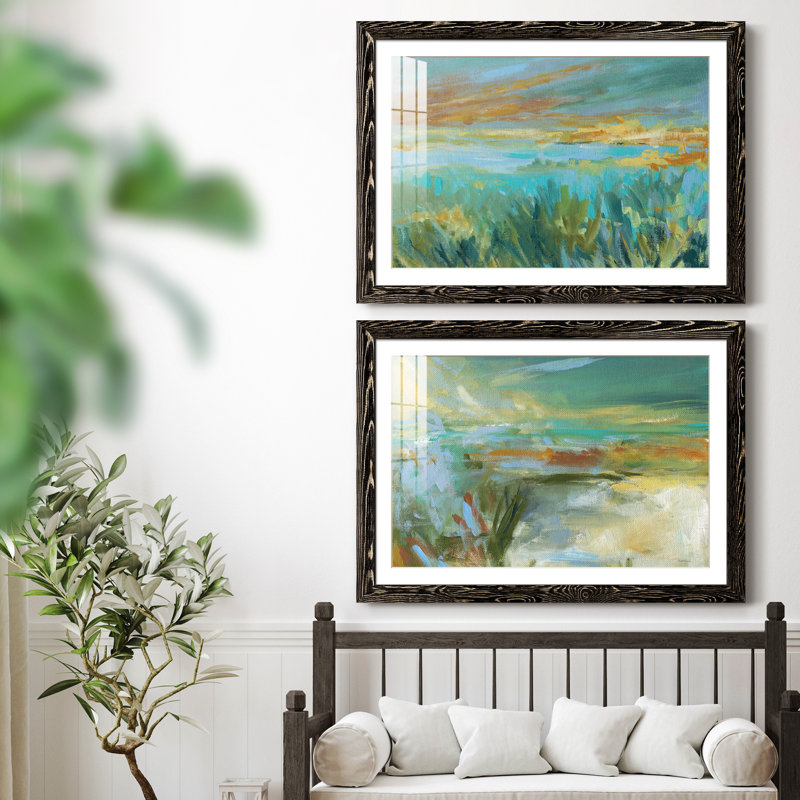 Grassy Beach - ensemble de 2 peintures encadrées, H 31,5 po x l 47 po x P 1,5 po, Papier encadré noir