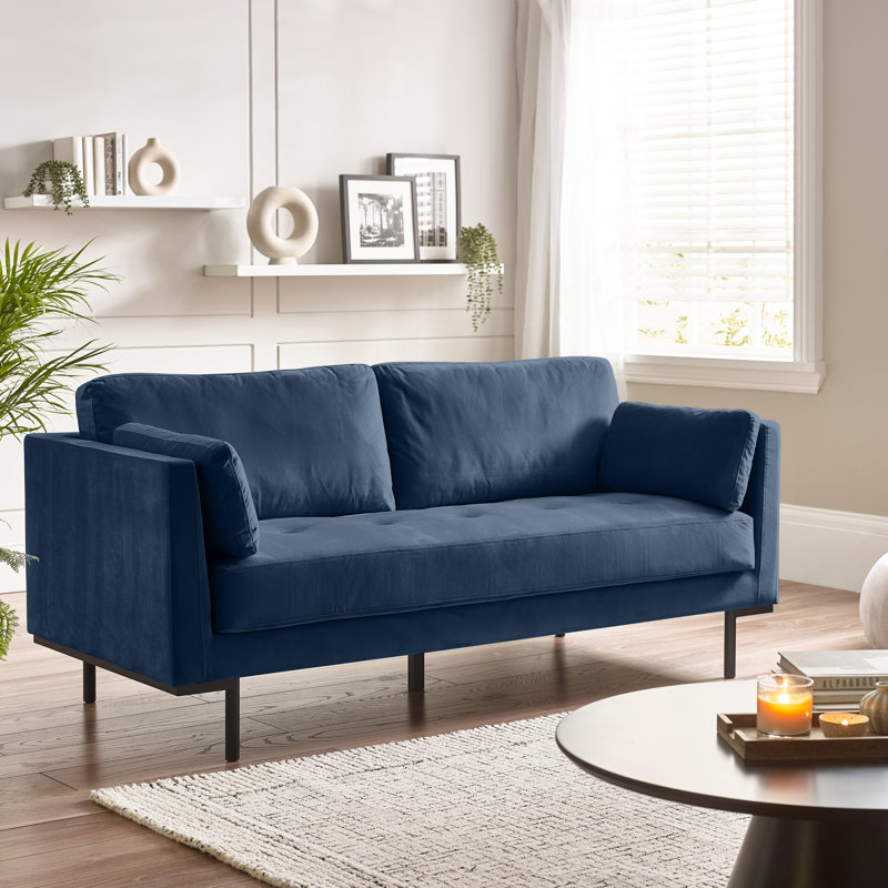 Ainaro Luxury Velvet 3 Seater Sofa With Cushions - Simple Sleek Modern Style Design, Midnight Blue