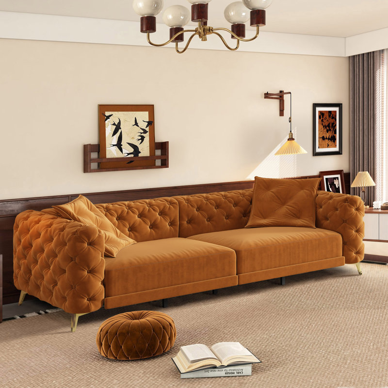 Yates 97.7" 3-In-1 Convertible Sleeper Sofa, Orange