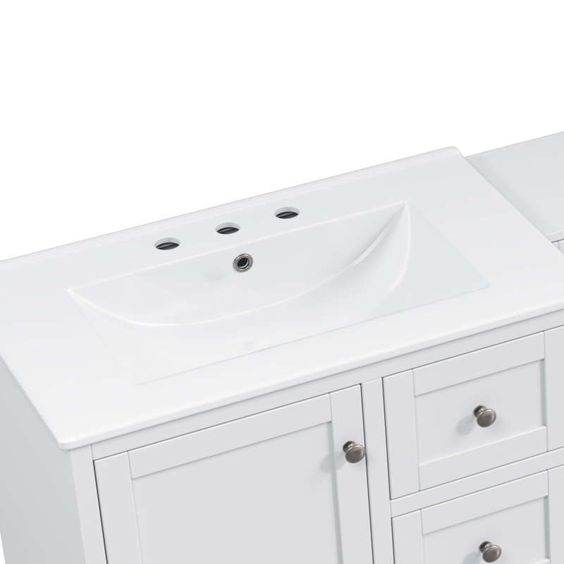 84" Double-Sink Freestanding Bathroom Vanity Set, Center Console and Soft Closing Design, White