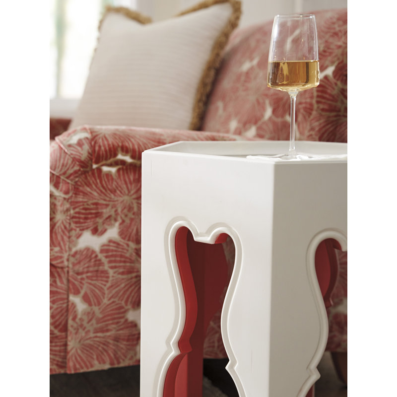 Villa Blanca Glass End Table, White;Coral