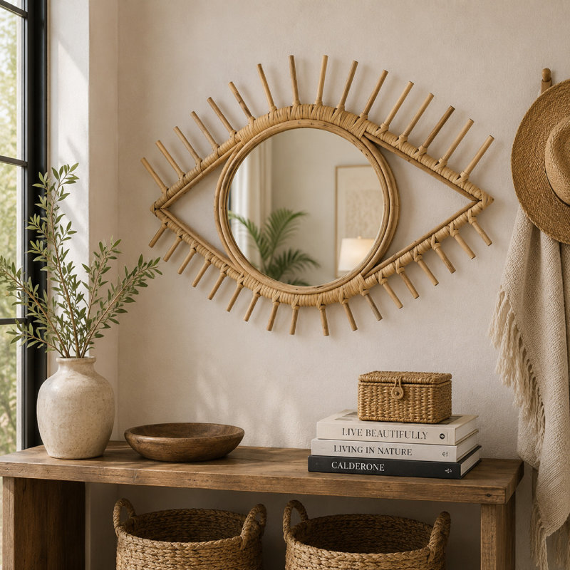 Miroir mural Greta, structure Sunburst, fibre naturelle
