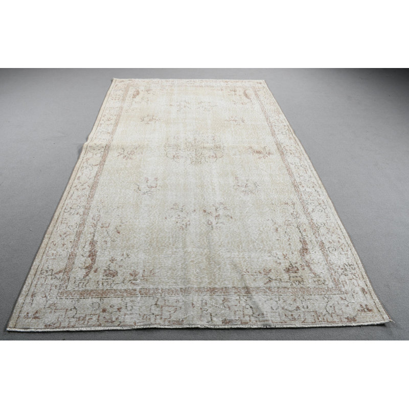 Large Turkish Vintage Antique Rug in Beige for Dining Room with Modern Minimalist Wool Design and Oushak Style