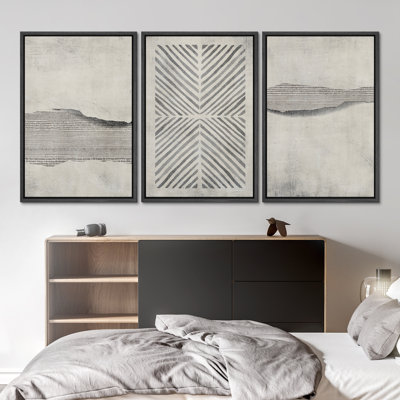 Geometric Abstract Simple Neutral Modern Pictures Home Decor - Framed Canvas Print Wall Art Work