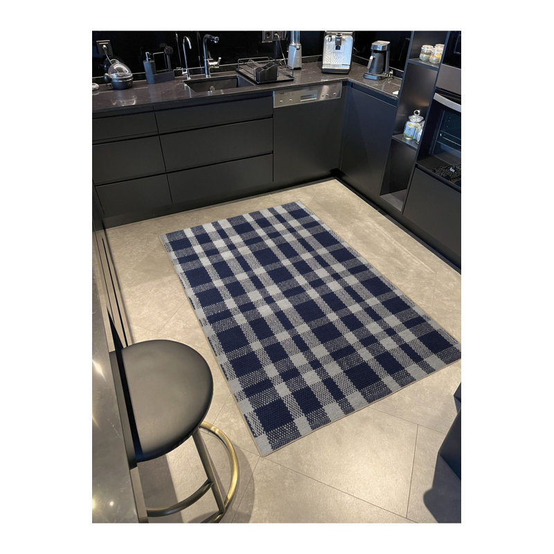 Tapis carré décoratif géométrique bleu à motif géométrique lavable à la machine