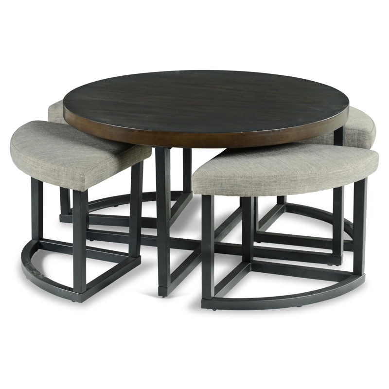 Yukon Dark Brown Wood Coffee Table with Stools