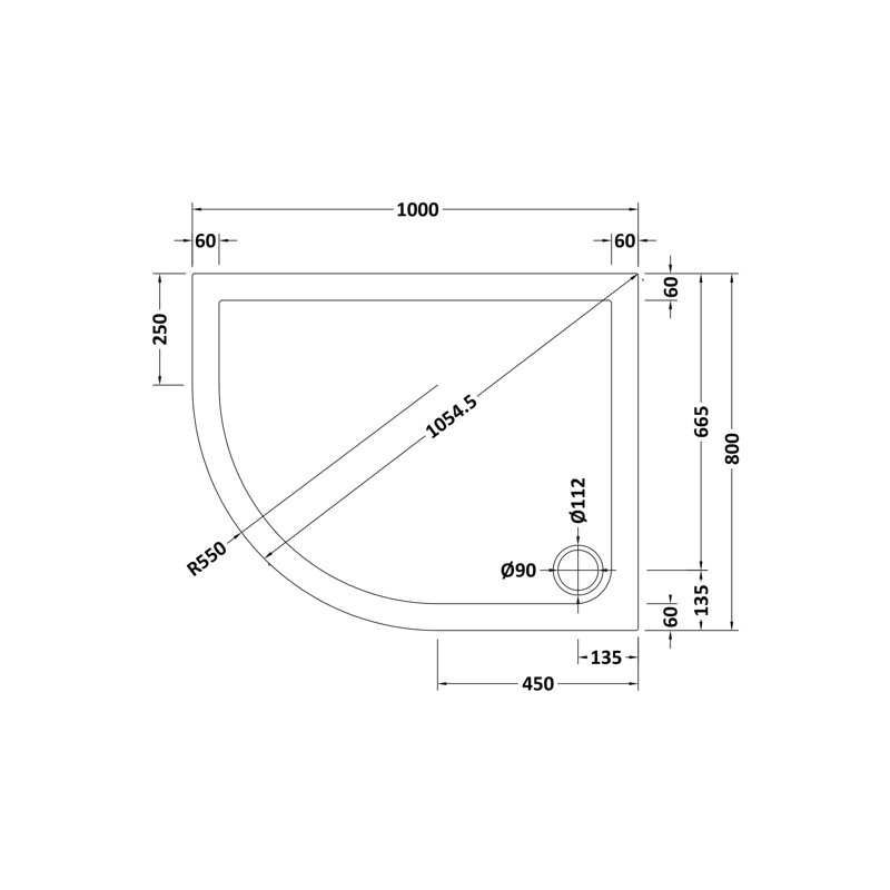 Slip Resistant Offset Quadrant Shower Tray LH 1200 X 800Mm, 4cm H x 80cm W x 100cm D