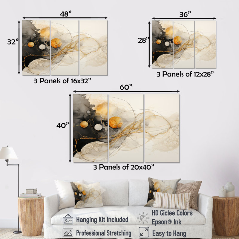 Maselli - ensemble d'impressions murales abstraites à encre liquide, Toile tendue, H 32 po x l 48 po x P 1 po