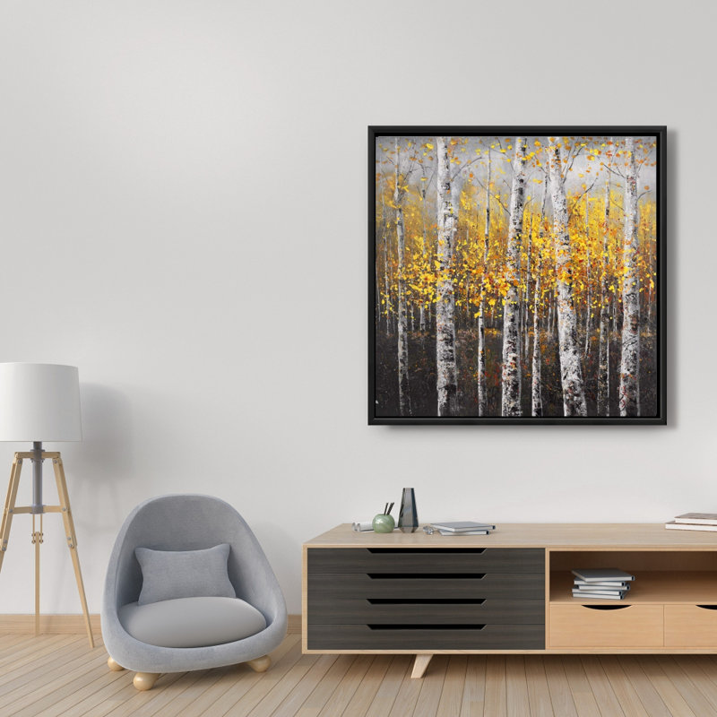 Sunny Birch Trees Print On Canvas, Black Framed Canvas, 36" H x 36" W