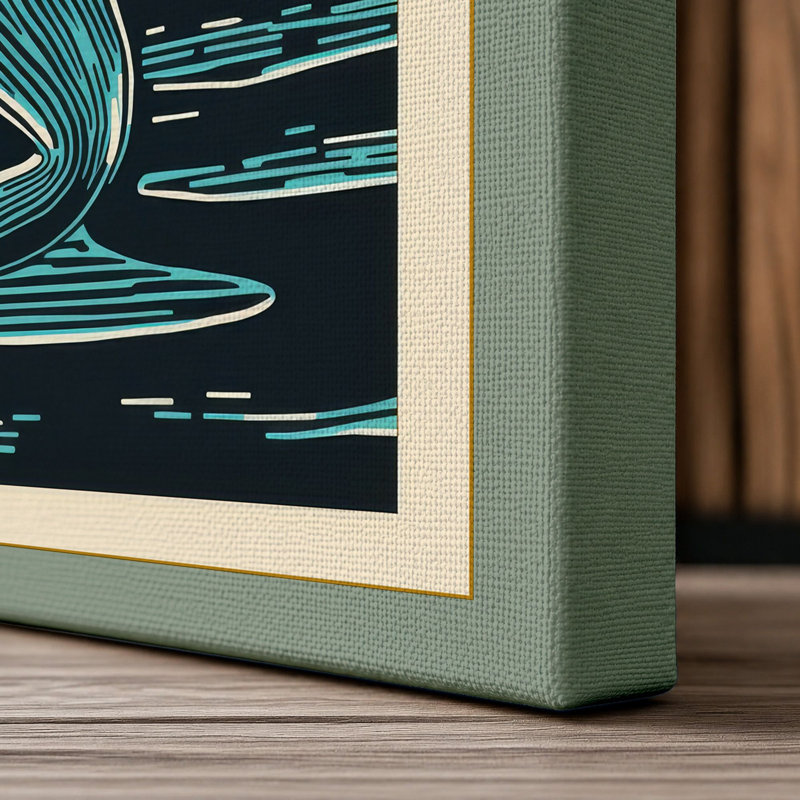 Whale Breaching Sun Coastal - Wrapped Canvas, 36x24 - 91.4 x 61.0 cm, Sage Border