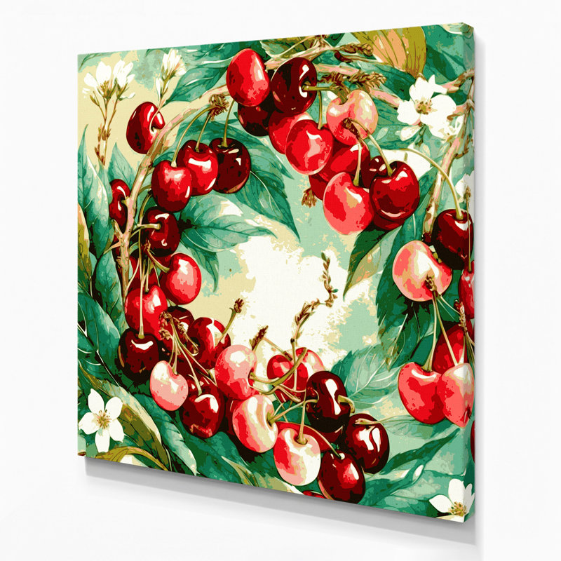 Fruit, cerise acérola beige, art mural sur toile, H 32 po x l 32 po