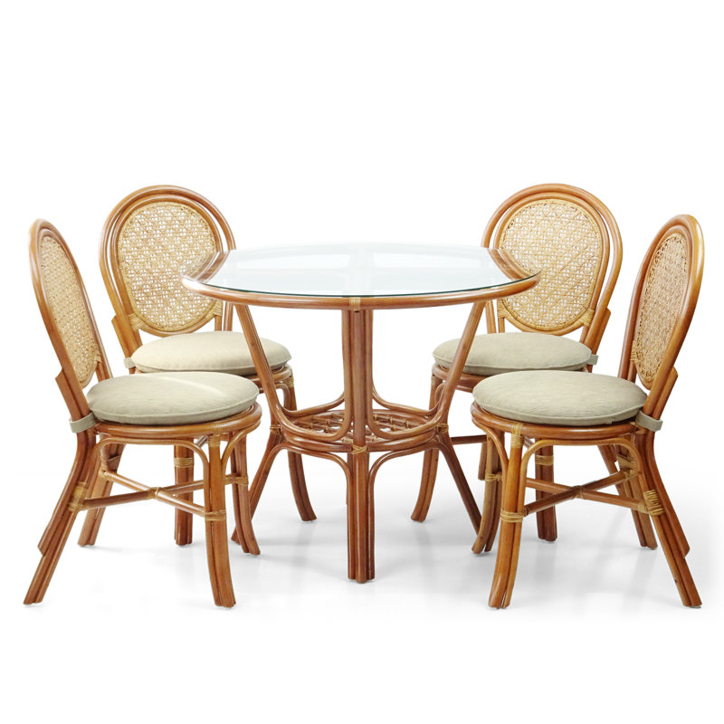 4 - Person Glass Top Four Leg Dining Set, Colonial