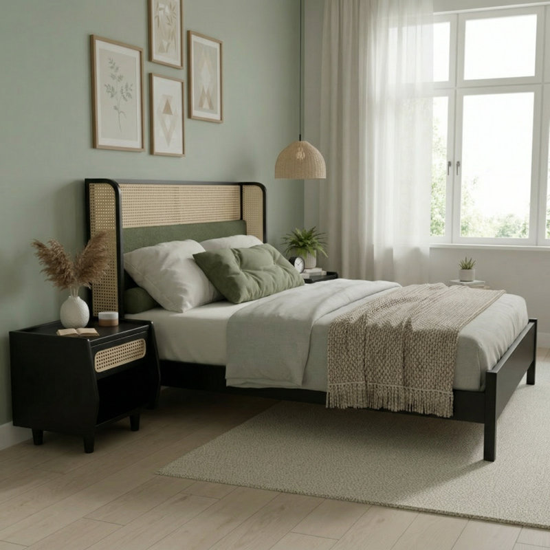 Lit plateforme tapissier en bois massif P 83,8 "x H 45,8" Modern Collection, Queen