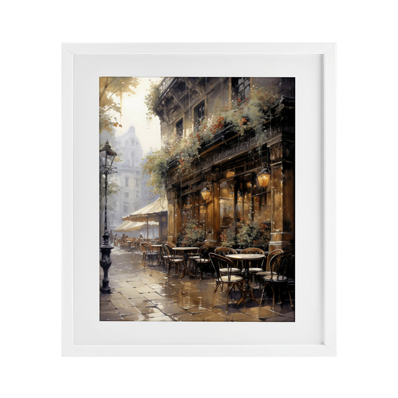 «Paris Street Cafe in Rain», reproduction encadrée sous verre, design by Creative Studio, 21 x 17