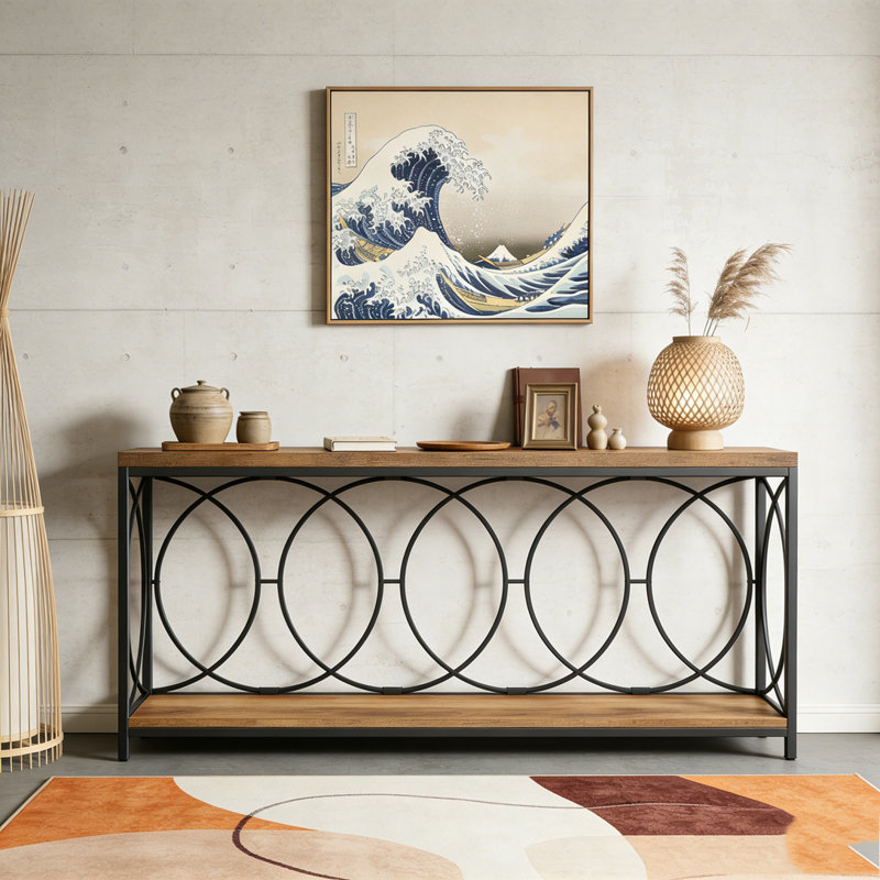 2-Tier Long Console Table Sofa Table Entryway Console with Storage Shelf