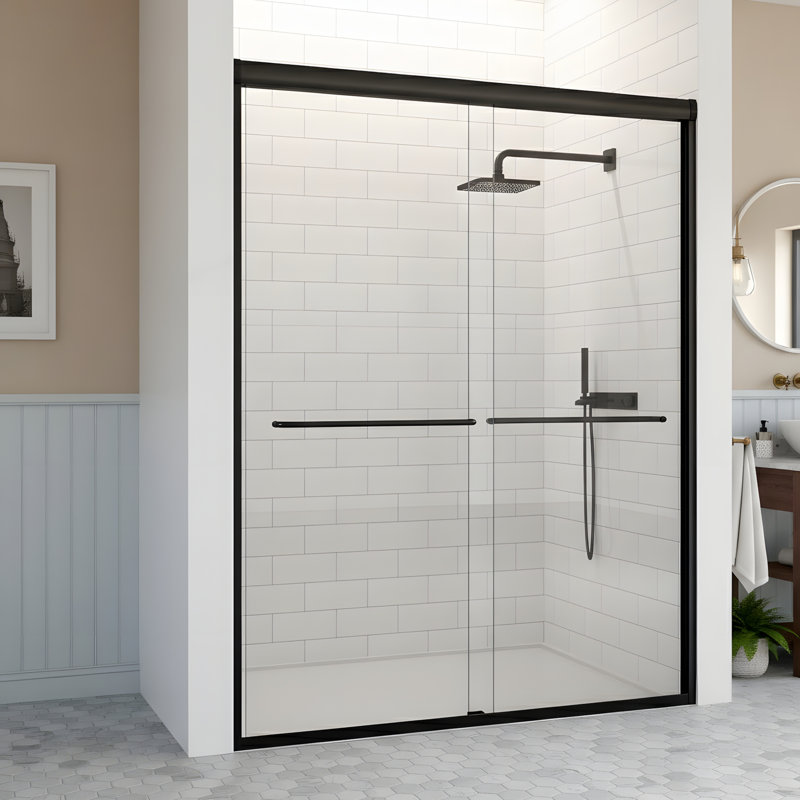 Porte de douche coulissante double sans cadre, Noir mat