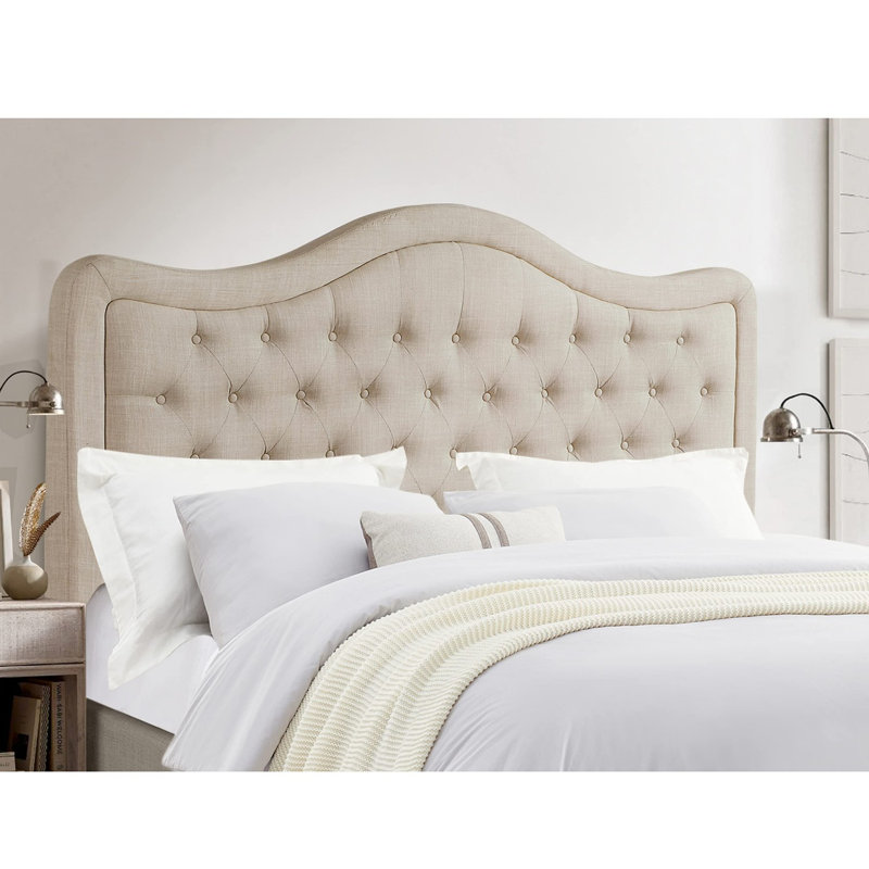 Adjustable Headboard with Fine Linen Upholstery and Button Tufting for Bedroom, Twin, Beige, Twin