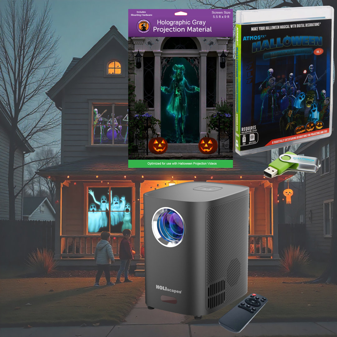 Halloween Hollusion Digital Kit Includes 8 Video Effects, HD Projector & 5’ x 9’ Projection Screen The Holiday Aisle®