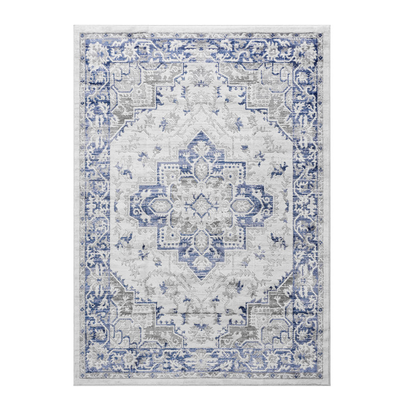 Area Rug, Collection Blue / Grey / Oriental Runner Rug, Rectangle 5'3" x 7'6"