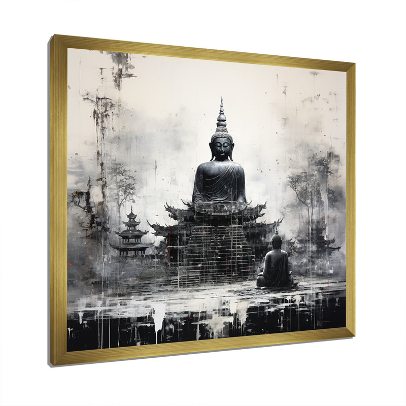 Statue du Saint Bouddhisme I sur toile, Cadre doré simple, H 24 po x l 24 po x P 1 po