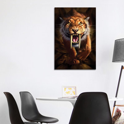 Full On View Of A Saber-Toothed Tiger by Jerry LoFaro - Wrapped Canvas Painting