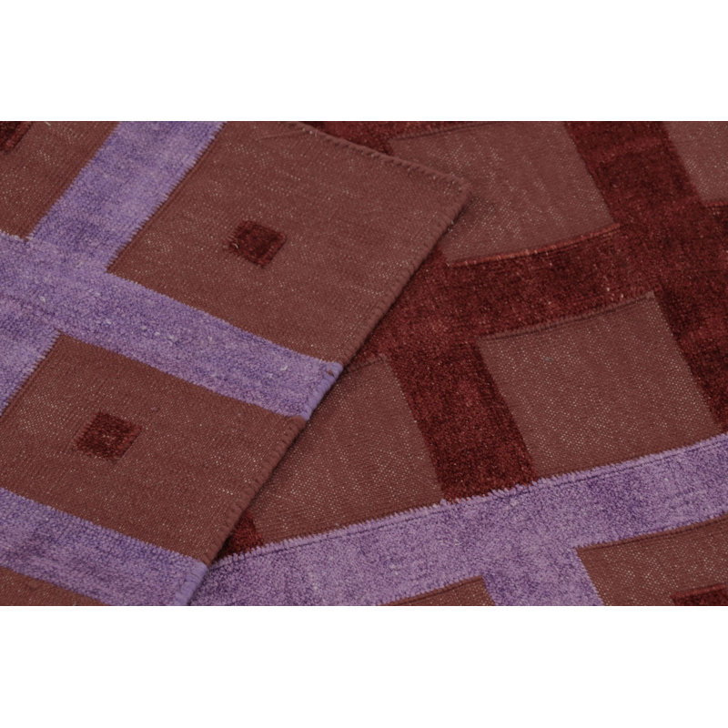 Kilim & Flat Weave Cotton Geometric Area Rug in Red, Purple