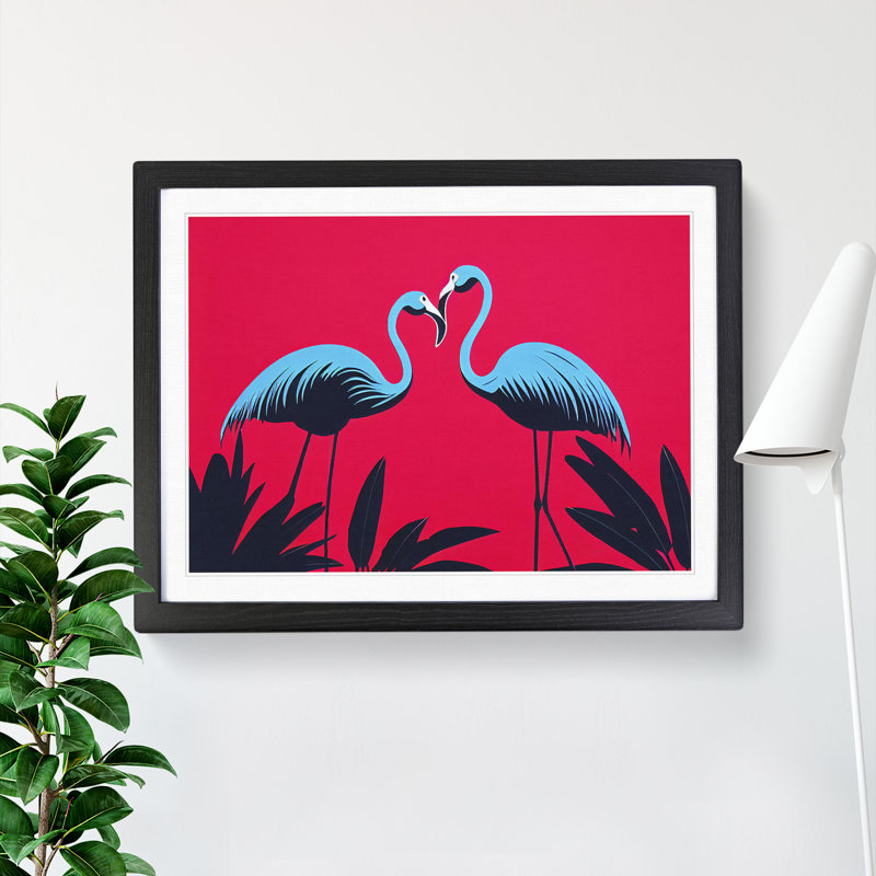 Enlivening Flamingos - Single Picture Frame Print, Black , 25cm H x 34cm W x 2cm D