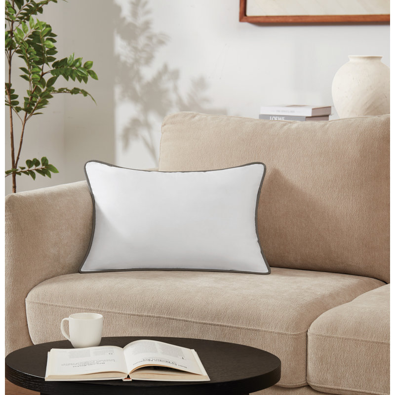 Brooklyn Loom Solid Contrast Piped Decorative Pillow, White/Gray Trim, Rectangle 14"H x 20"W