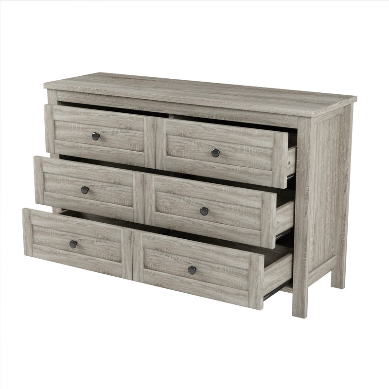 Commode 6 tiroirs en bois, Gris antique