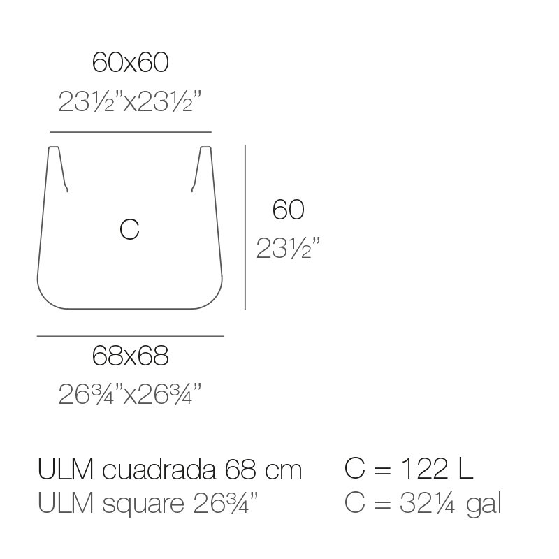 Ulm - High Square Resin Pot Planter - Basic, Steel, 23.5" H x 26.75" W x 26.75" D