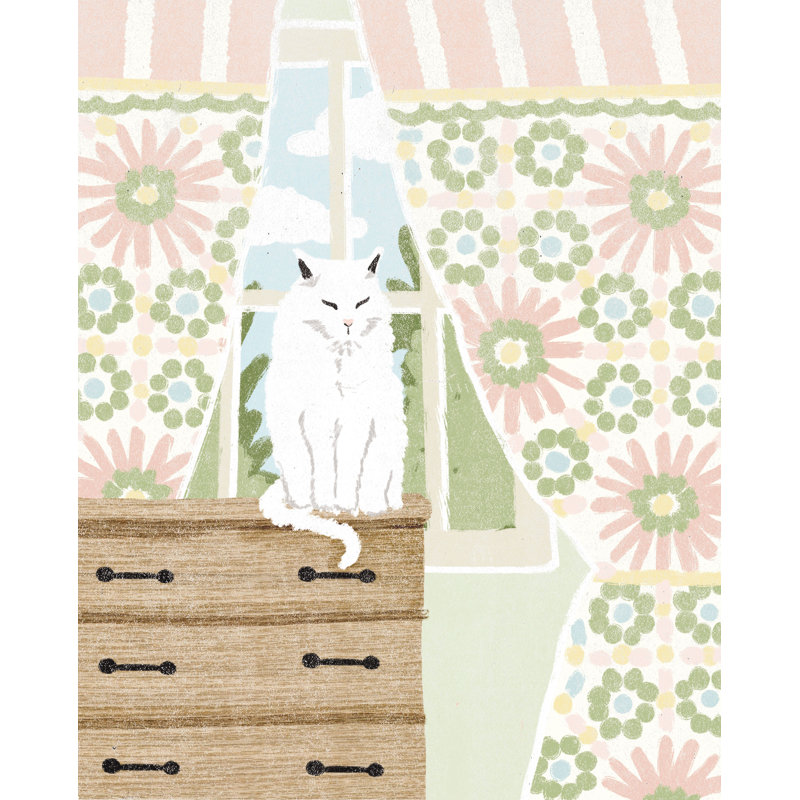 Chat blanc - peinture sur toile tendue, H 18 po x l 12 po