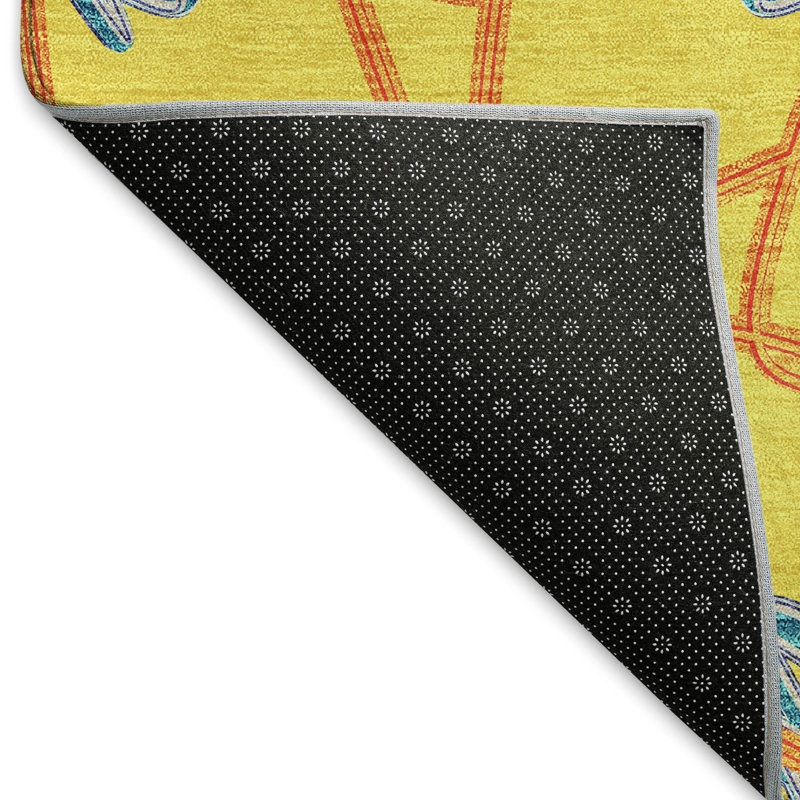 Premium Machine Washable Prisco Yellow Rug, Rectangle 5' x 7'6"
