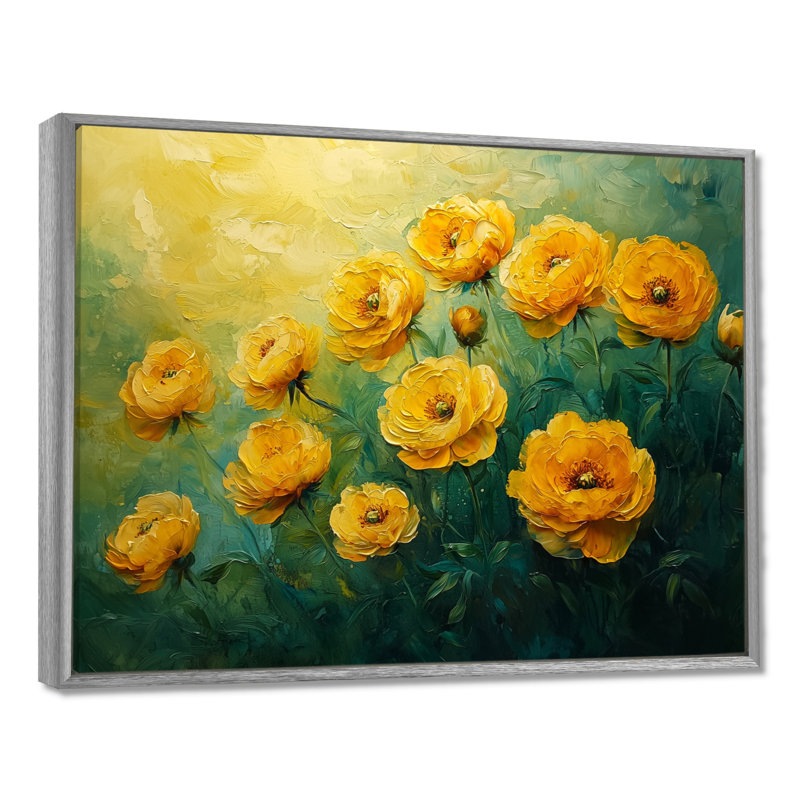 Imad Green Peony S, Argent argent, H 24 po x l 32 po, Picture Framed