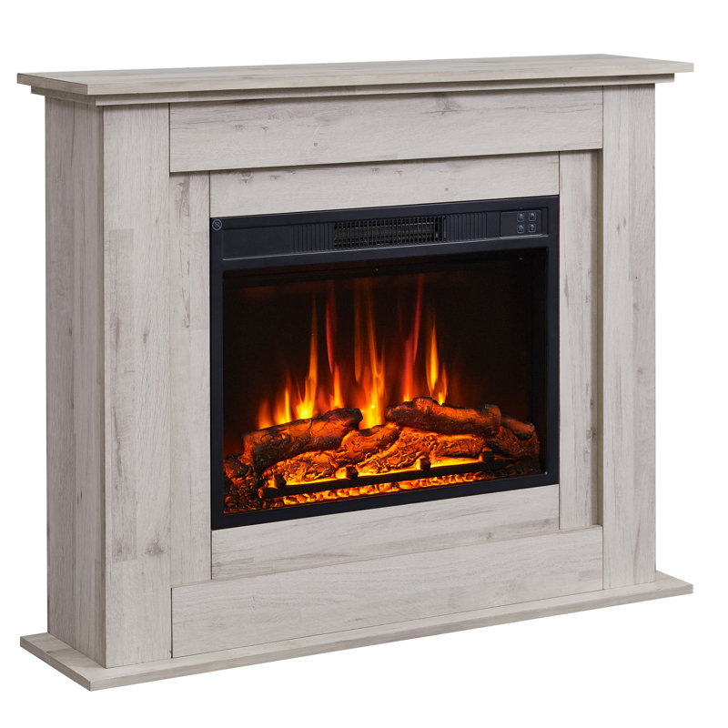 FLAMEKO Electric Fire and Surround, Freestanding Suite, Savannah, 82cm H x 100cm W x 25cm D, Grey Bronx Oak