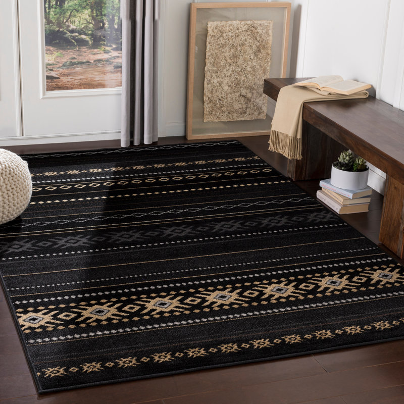 Tapis noir / gris anthracite / beige Gorge Southwestern, Rectangle 5 pi 3 po x 7 pi 6 po