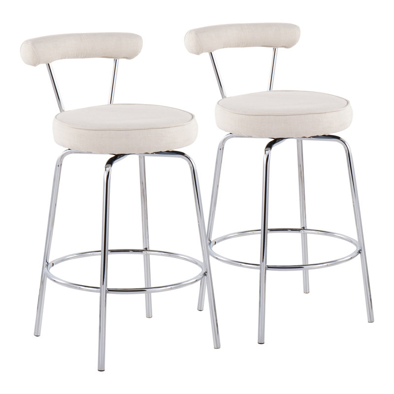  Tabouret de comptoir pivotant en tissu 25,5 po Kayson Filipek, Crème / chrome