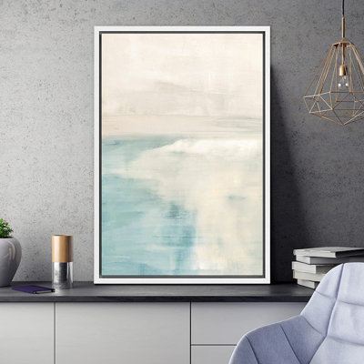 Signe, reproduction d'art sur toile encadrée, pastel, aquarelle, sarcelle, brun clair, paysage, formes abstraites, illustrations, art moderne, détente minimale, calme, multicolore, pour le salon, la chambre à coucher, le bureau