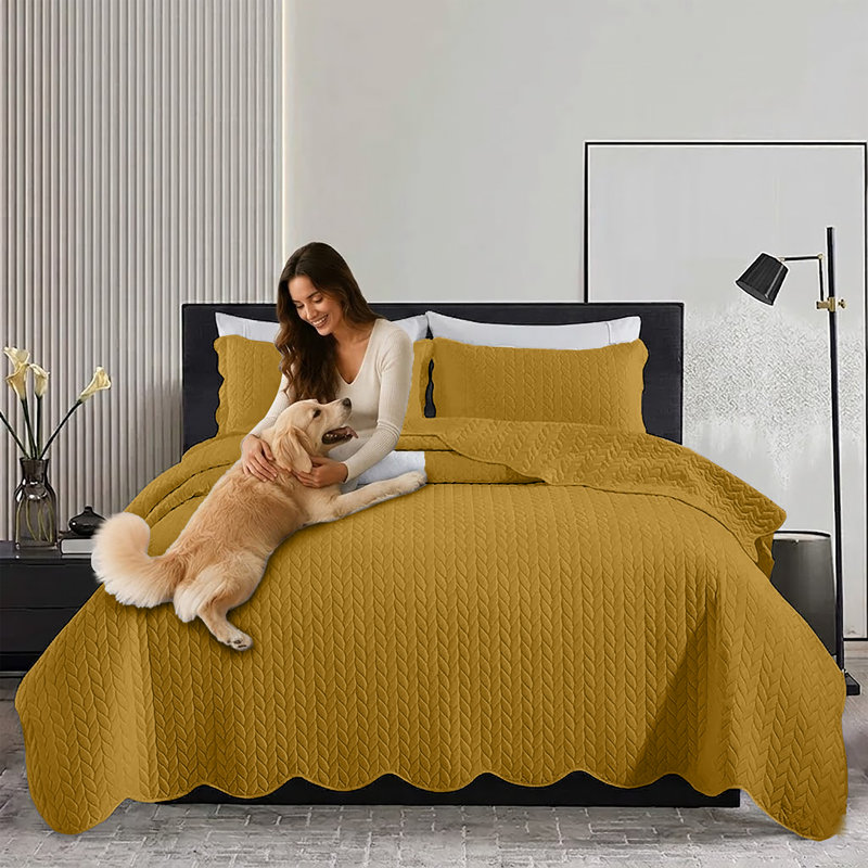 Microfiber Embossed Bedspread Set, Ochre, King Bedspread + 2 King Shams