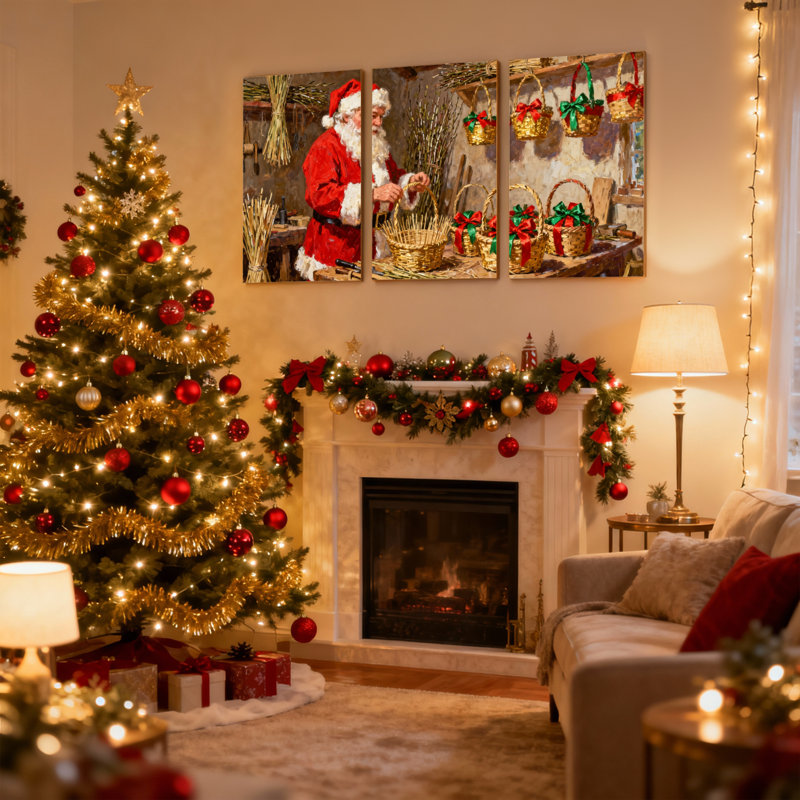 Ensemble de 3 paniers d'artisanat de Noël avec décorations des Fêtes, H 18 po x l 36 po