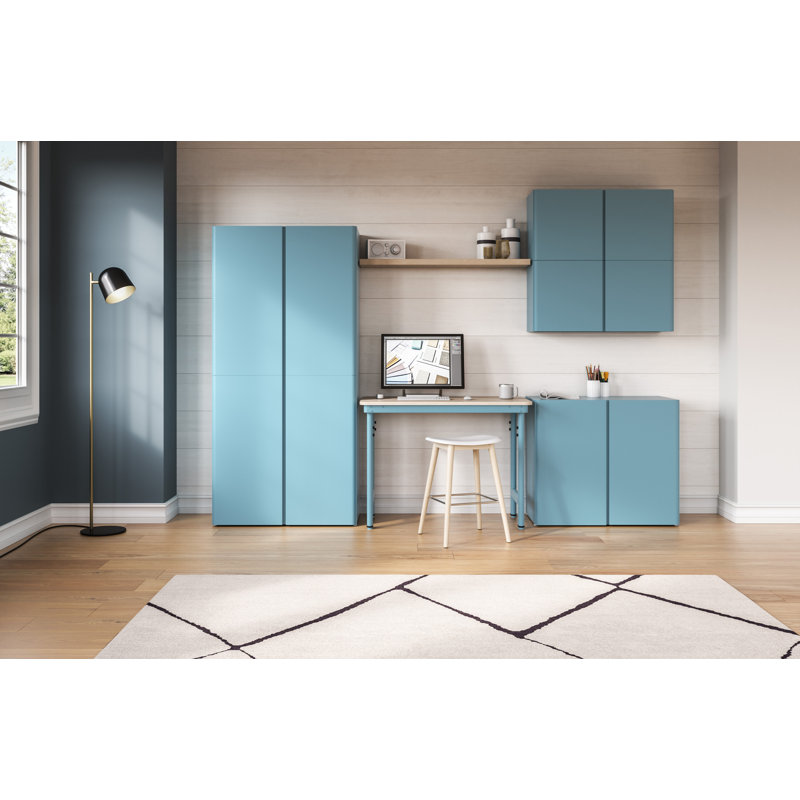 Modern Blue Steel Freestanding Storage Cabinet with Adjustable Shelves