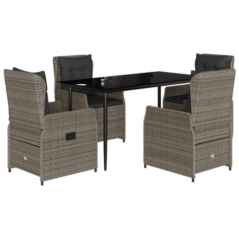  Ensemble de salle à manger de jardin 5 pièces en rotin PE gris, noir et gris foncé, H 29,1 po x l 27,6 po x P 55,1 po