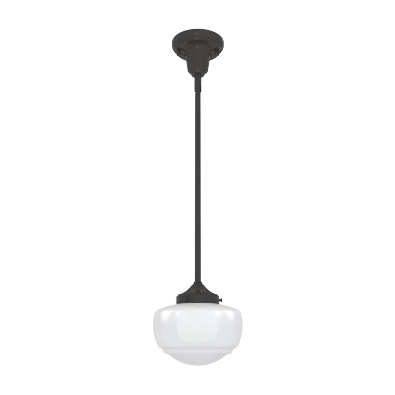 Saddle Creek 1 - Light Single Schoolhouse Pendant with Glass, Seeded, Brushed Nickel, 71" H x 16" W x 16" D