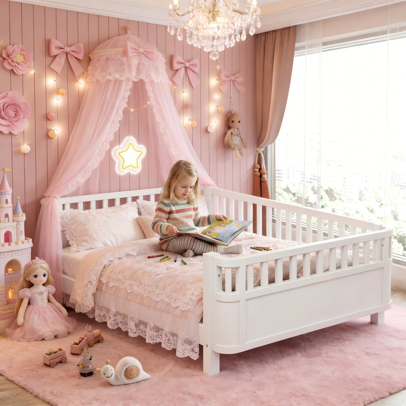 Lit plateforme double pleine grandeur avec finition blanc immaculé, parfaitement conçu pour les chambres d'enfants et convenant