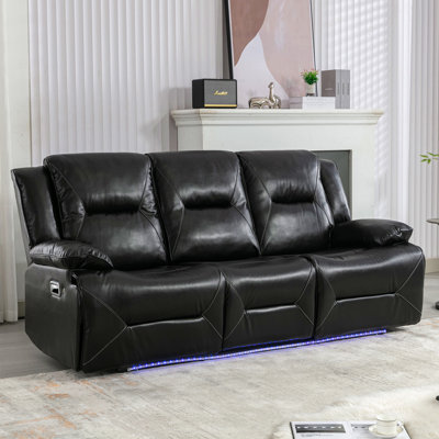 Fauteuil inclinable manuel 3 places avec bande lumineuse à DEL et 2 porte-gobelets intégrés pour le salon