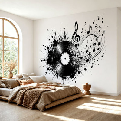 Wall Mural Peel and Stick Wallpaper Musical promotional poster vinyl record disc musical notes Self-Adhesive Removable Contact Paper Wall Decor for Living Room Bedroom 69"H x 96"W