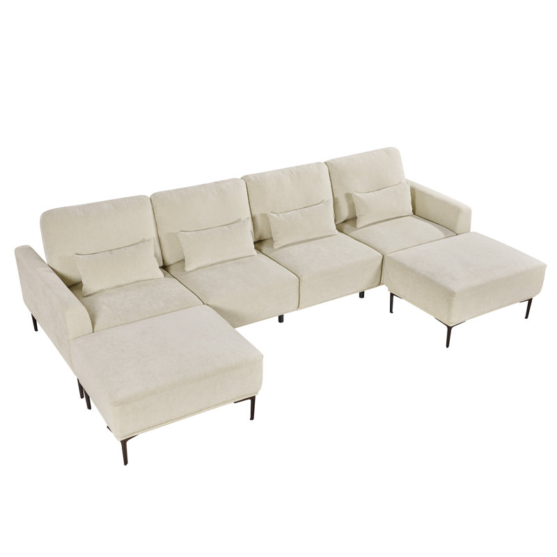 Canapé modulaire rembourré 6 pièces pour salon, Chenille beige