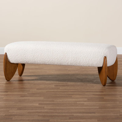 Vanderford Baxton Studio Vinicio Mid-Century Modern Cream Boucle Accent Bench