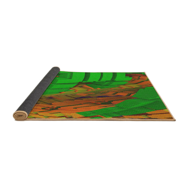 Tapis vert/brun à motifs, Rond 3 pi