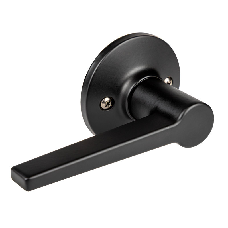 Levier de porte de passage Juno avec rosette ronde, Noir mat